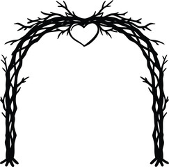 Rustic Wedding Arch Silhouette with Heart Shape Decoration Vector