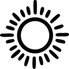 Simple line art sun icon radiating warmth brightness symbol for weather forecasts summer days and positive energy concepts