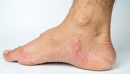 Naklejka premium Isolated foot of a person, showing ankle, heel, and toes, on a white surface