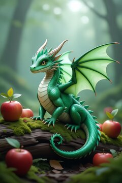Little dragon with apple