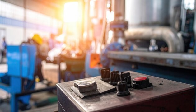 Industrial Control Panel with Machinery and Lens Flare
