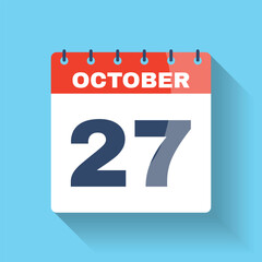 October 27 Calendar Icon Flat Design Shadow
