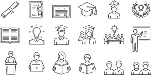 Education graduation learning study knowledge school college university icons set