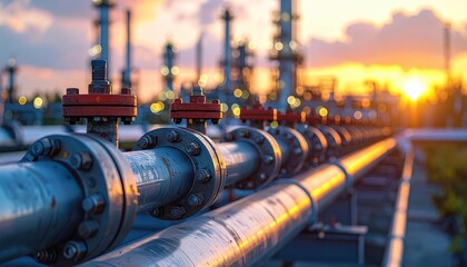 Industrial Pipeline with Refinery and Sunset