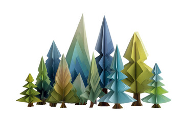 Paper-Cut Forest Scene – Origami Trees Design Isolated