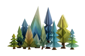 Paper-Cut Forest Scene – Origami Trees Design Isolated