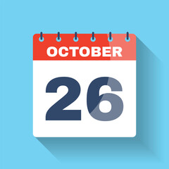 October 26 Calendar Icon Flat Design Shadow