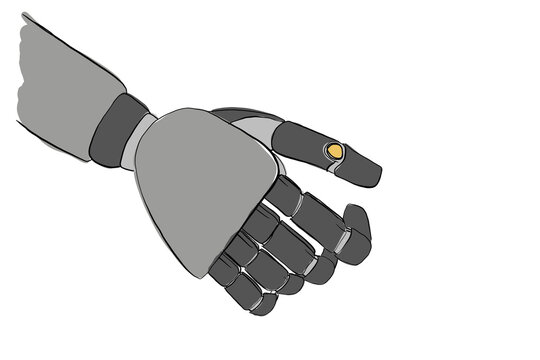 Illustration of a robotic hand on white background with copy space