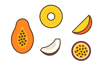 Colorful tropical fruits on a plain background showcase freshness and variety