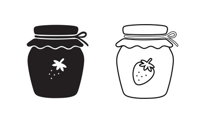Strawberry Jam Jar Silhouette  and line art Vector Icon