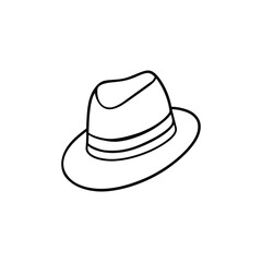 A black and white drawing of a fedora hat