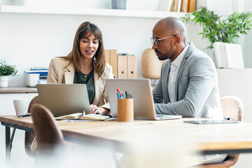 Team having a financial discussion in a modern office