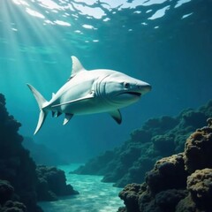 Majestic great white pursues silvery fish school, silver, fish