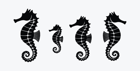 Elegant Silhouette of Seahorses Vector Illustration Isolated on White Background