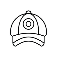 A black and white line drawing of a baseball cap with a round button on the top and two parallel lines on the brim