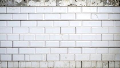 White subway tiles wall with cracks