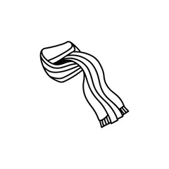A blackoutlined drawing depicts a knotted scarf featuring fringe at its ends