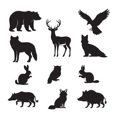 Obraz premium Vector art of various forest animal silhouettes