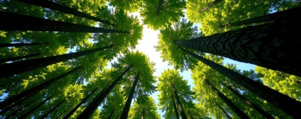 Obraz premium Sun-dappled redwood canopy, sunlight filtering through leaves, ecology, giant, redwood forest