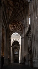 Fototapeta premium Salamanca, Spain - 25 Mar 23: Gothic Cathedral Interior with Vaulted Ceilings