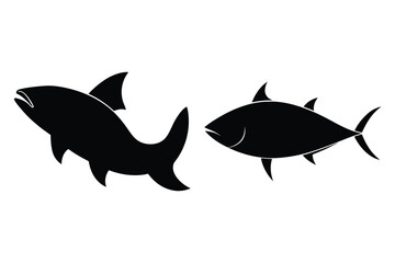 Black Silhouette of Shark and Tuna on White Background fish icon