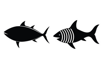 Obraz premium Black Silhouette Tuna and Striped Fish Icons on White Background seafood