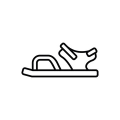 A line drawing depicts a sandal on a white background