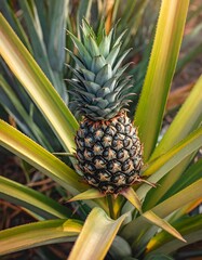 Young pineapple on plant