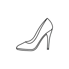 A line drawing of a stiletto heel shown in profile