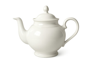 White ceramic porcelain teapot for serving hot tea