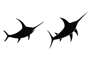 Obraz premium Two Black Marlin Silhouettes Facing Opposite Directions on White Background swordfish