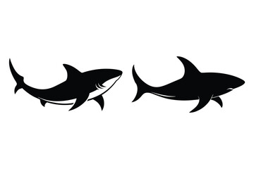 Two black shark silhouettes facing each other on white background animal marine