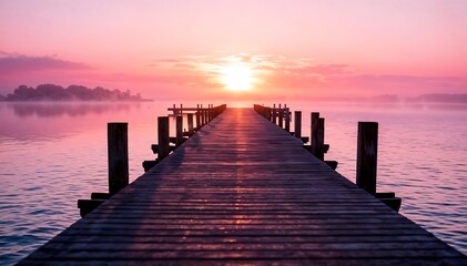 Fototapeta premium Dock at Sunrise Over Water