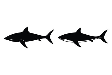 Two black shark silhouettes facing opposite directions on white background animal