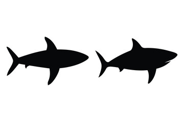 Two Black Shark Silhouettes Facing Opposite Directions On White Background animal