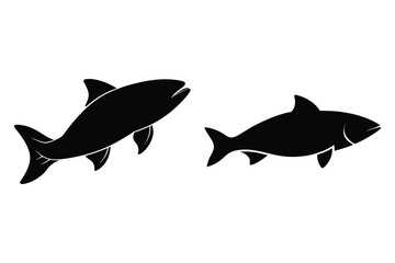 Two Black Shark Silhouettes Facing Opposite Directions On White Background animal