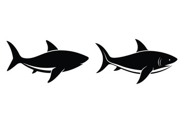 Obraz premium Two Black Shark Silhouettes Facing Opposite Directions On White Background animal