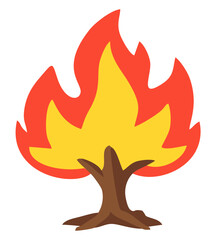 Fototapeta premium Tree on fire flat illustration. Editable color vector