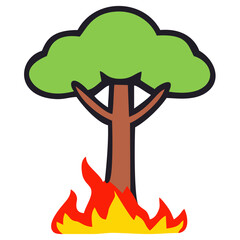 Wildfire tree illustration. Editable color vector