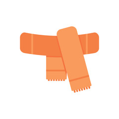 An orange scarf with visible fringe is crossed