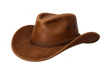 Leather cowboy hat with braided band and ventilation eyelets