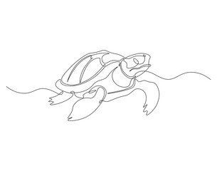 Sea turtle continuous line. Continuous one line drawing of sea turtle. Marine animal concept. Single line drawing