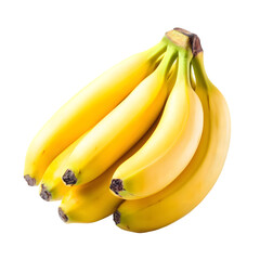 A bunch of ripe yellow bananas isolated on a transparent background, showcasing their vibrant color and healthy appeal, perfect for foodrelated content and design projects