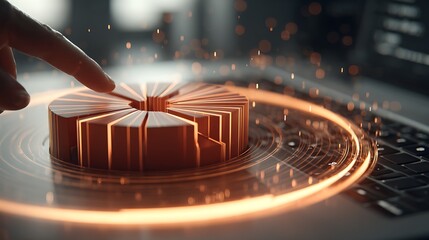 Futuristic Data Chart Visualization on Digital Screen with Glowing Orange Highlights