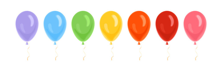 Set of colorful balloons isolated on white background. Vector cartoon flat illustration.