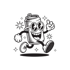 Retro cartoon soda can mascot logo