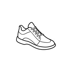 Line art of a laced sneaker in profile highlighting its shape and details