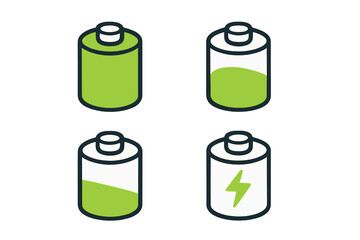 Different stages of battery charge displayed in a simple and clear design for educational purposes and technology usage