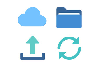 Cloud storage icons representing file upload, download, and synchronization in a digital workspace