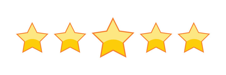Golden five star rating icons set glowing shiny celestial symbols for achievement and excellence